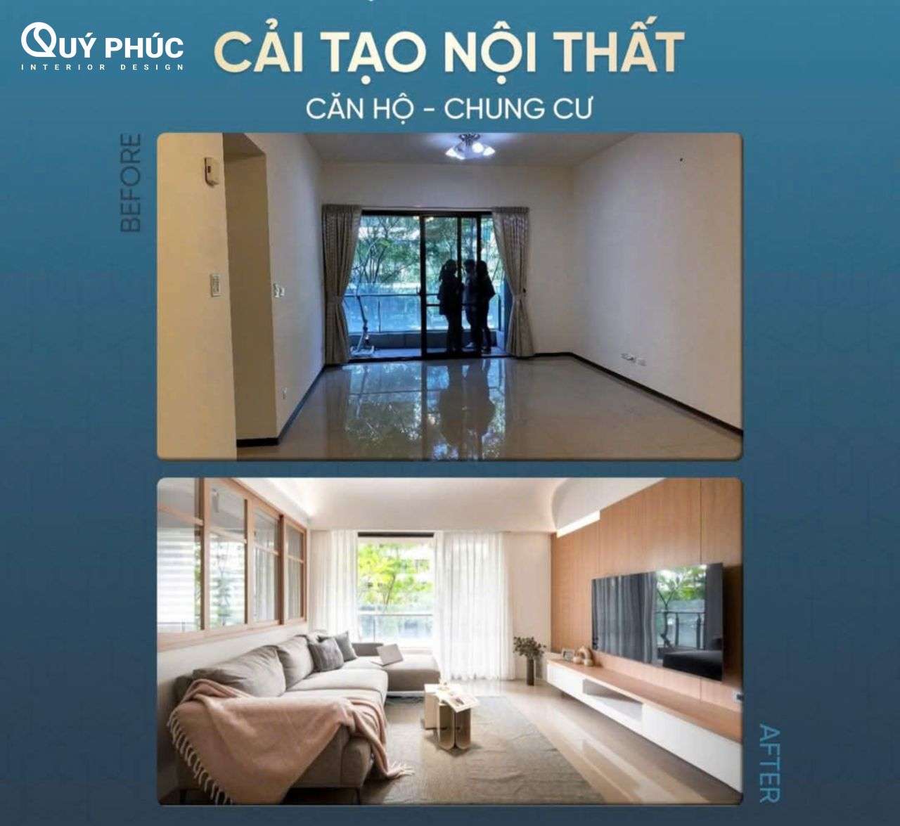 Cải tạo chung cư cũ - Xu hướng “gây bão” cộng đồng mạng 2025 24 Phòng khách chung cư cải tạo mở rộng không gian sinh hoạt chung hướng ra ban công.