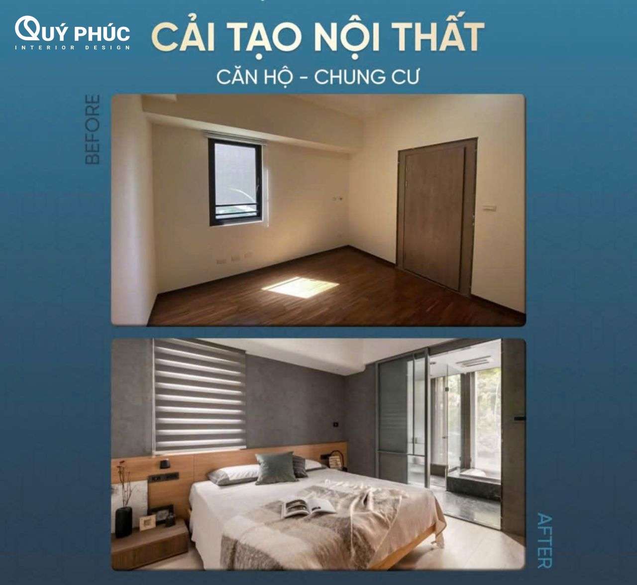 Cải tạo chung cư cũ - Xu hướng “gây bão” cộng đồng mạng 2025 26 Phòng ngủ master cải tạo với nội thất hiện đại và cửa kính lớn lấy sáng.