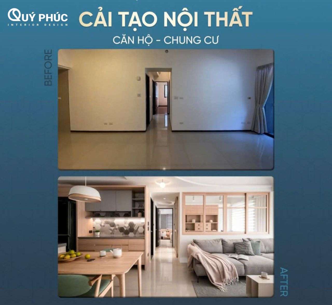 Cải tạo chung cư cũ - Xu hướng “gây bão” cộng đồng mạng 2025 23 Cải tạo phòng khách từ thô sơ thành không gian sinh hoạt ấm cúng, hiện đại.