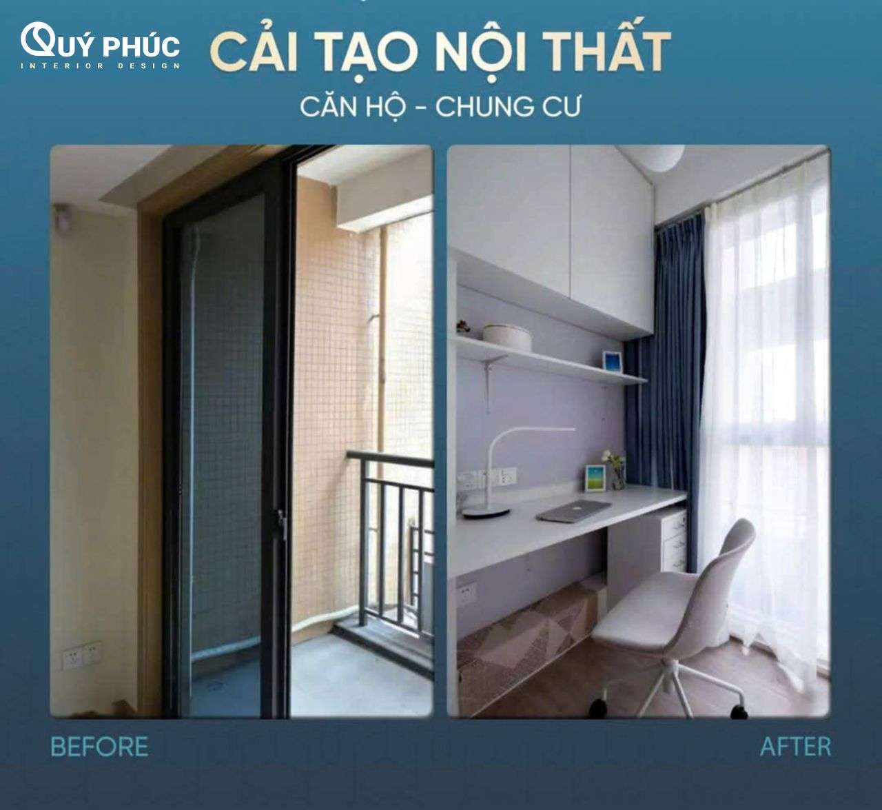Cải tạo chung cư cũ - Xu hướng “gây bão” cộng đồng mạng 2025 16 Không gian ban công cũ được cải tạo thành góc làm việc hiện đại, đón sáng tự nhiên.