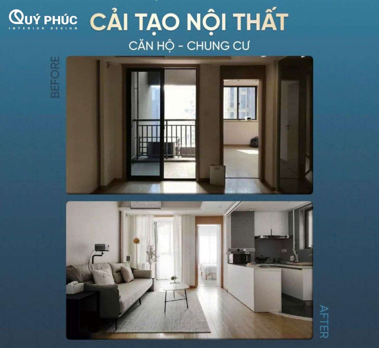 Cải tạo chung cư cũ - Xu hướng “gây bão” cộng đồng mạng 2025 13 Góc nhìn từ bếp hướng ra không gian sinh hoạt chung sau cải tạo.