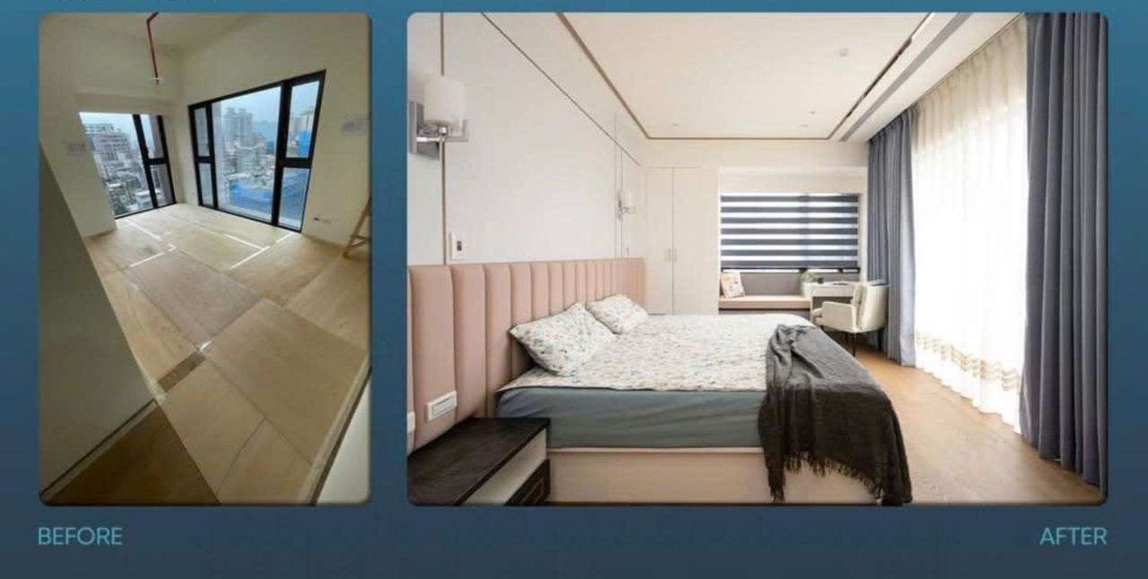 Cải tạo chung cư cũ - Xu hướng “gây bão” cộng đồng mạng 2025 29 Không gian phòng khách trước và sau khi cải tạo nội thất, từ thô sơ đến tinh tế với thiết kế vòm đặc trưng.