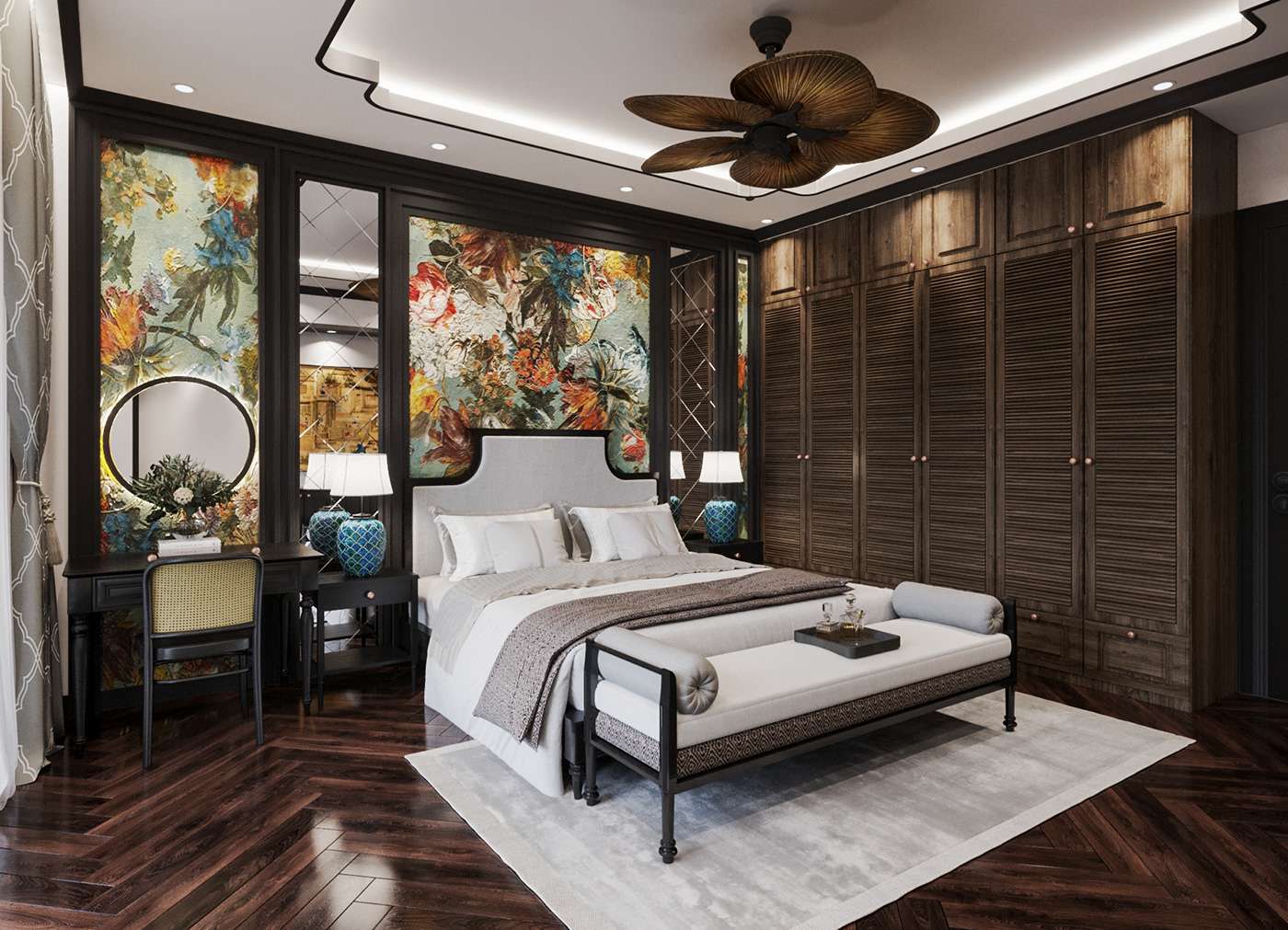 Phòng ngủ phong cách Đông Dương sang trọng mà vẫn lưu trữ đậm ấn tượng truyền thống