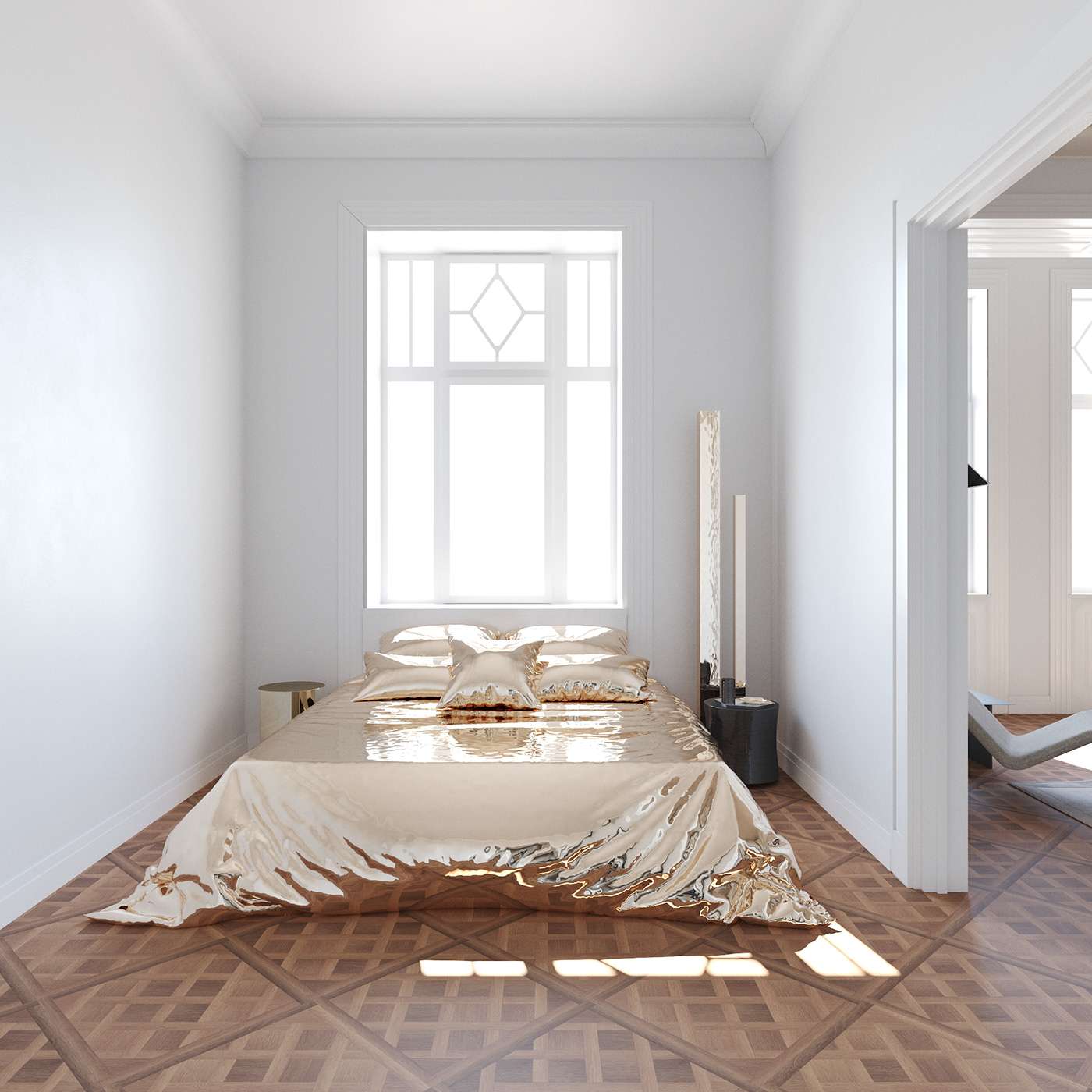 Phòng ngủ đơn giản với những món nội thất cơ bản để tiện kiệm diện tích và không gian