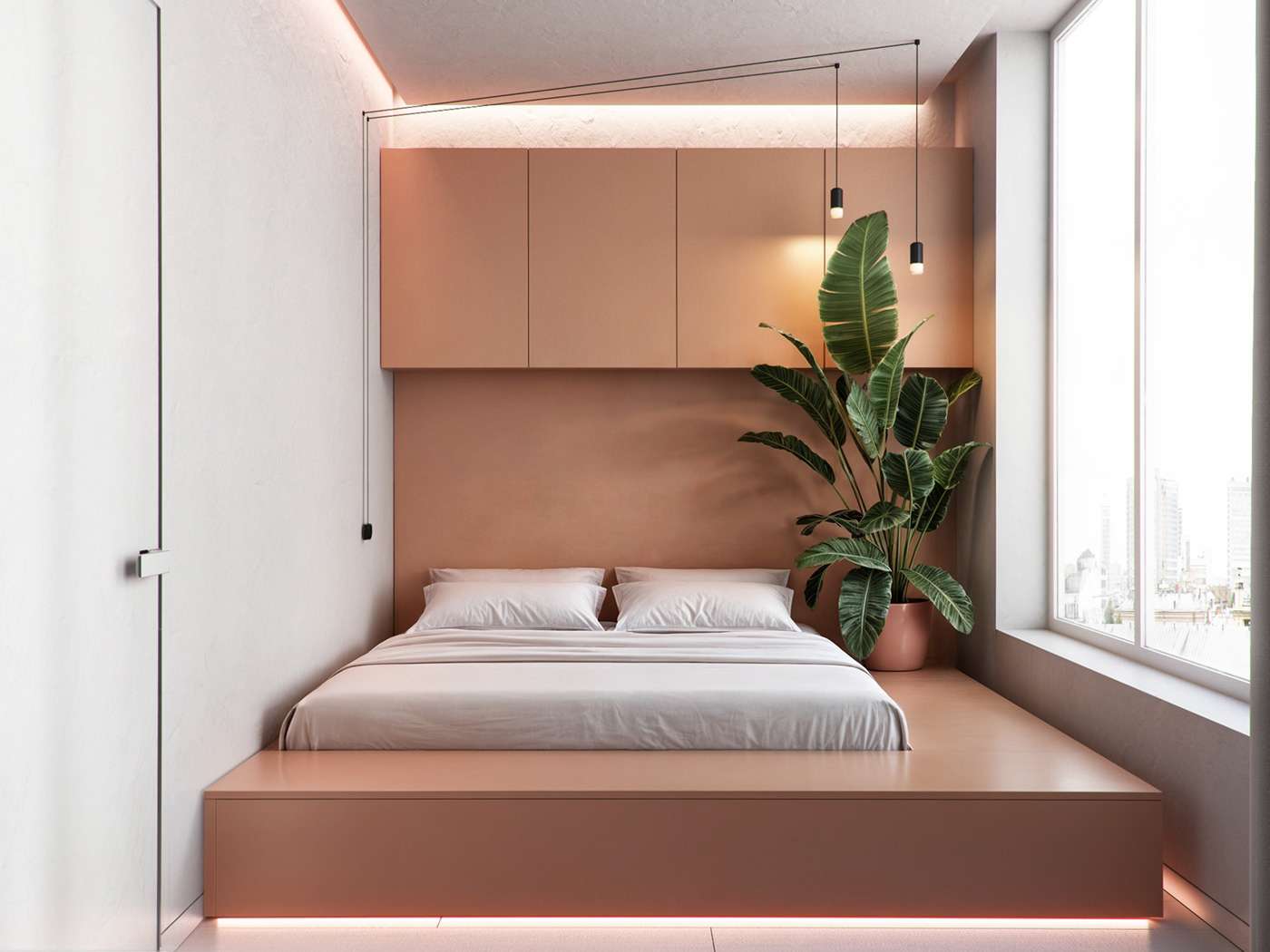 Bố trí cây xanh trong phòng ngủ tạo không gian sinh động và thư giãn, tốt cho sức khỏe