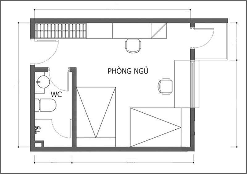 Thiết kế phòng ngủ 14m2 có toilet đẹp đơn giản