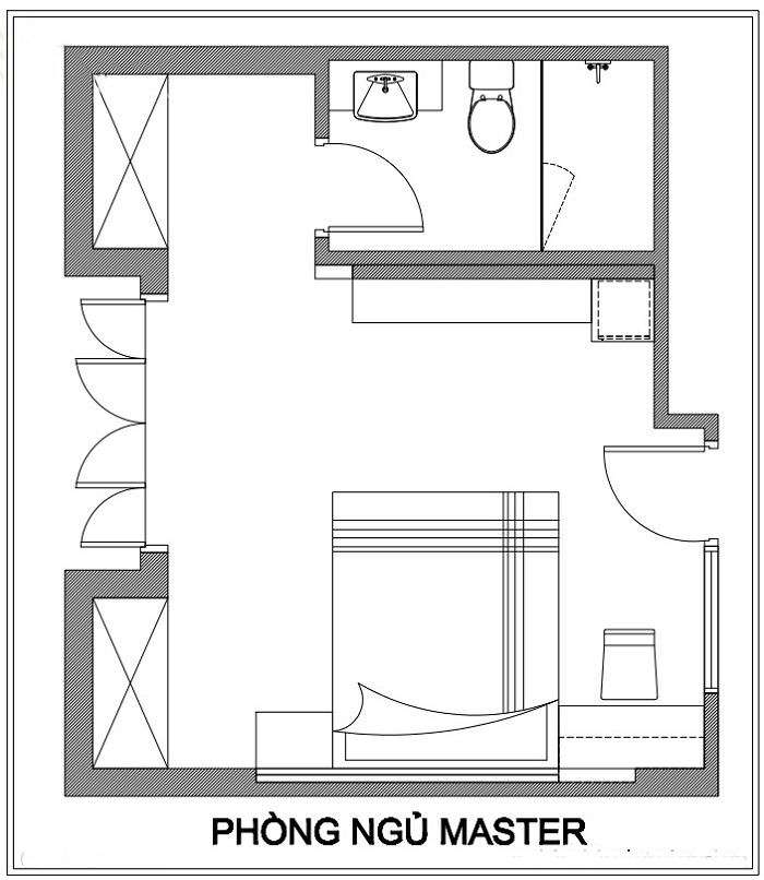 Thiết kế phòng ngủ có nhà vệ sinh 20m2 hợp phong thủy